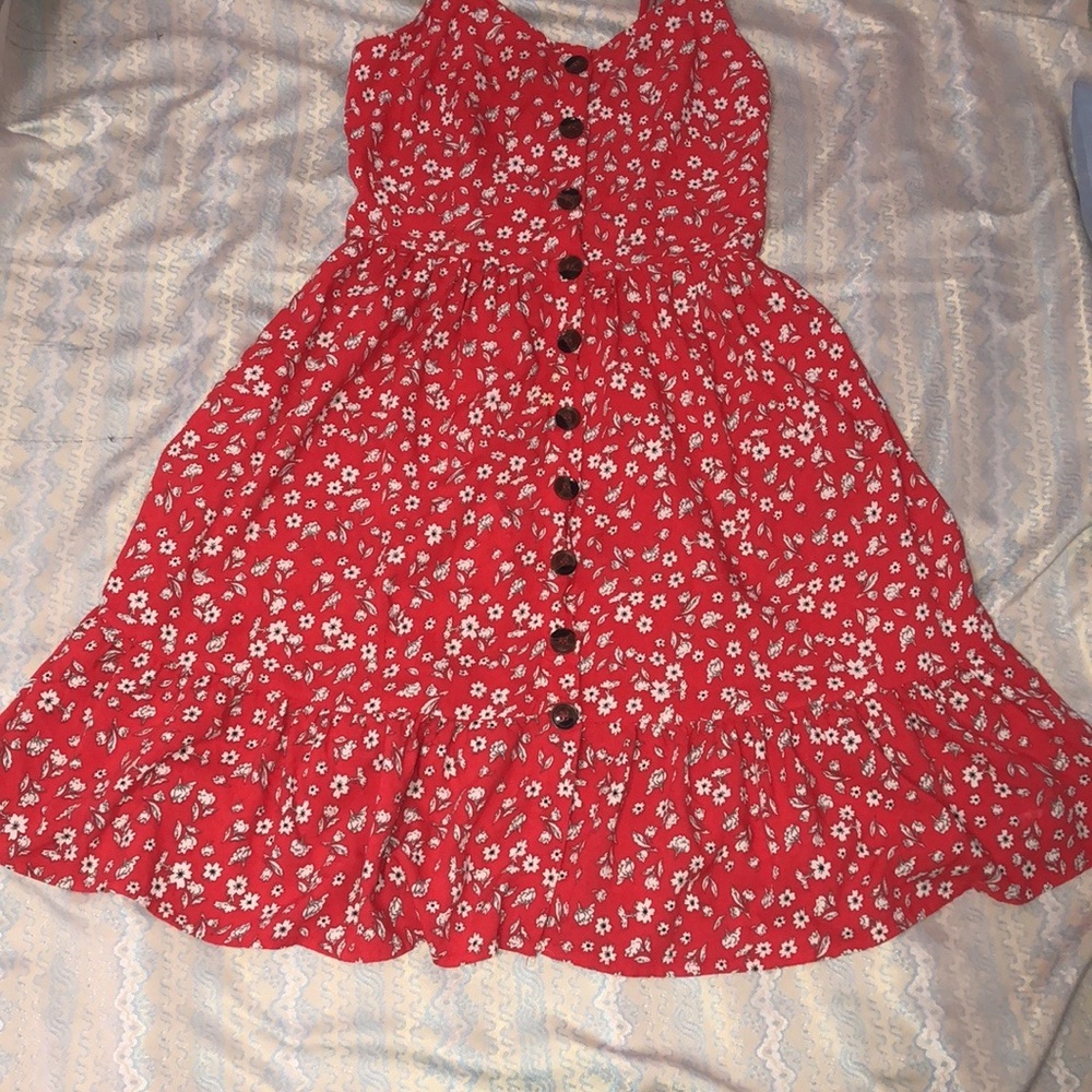 All Over Print Button Front Dress with pockets